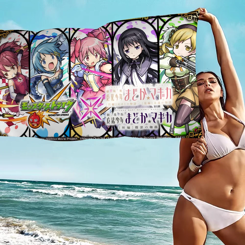 Anime Puella Magi Madoka Magica Beach Towel Cartoon Cute Summer Kids Large Bath Pool Beach Towel Microfiber Absorbent