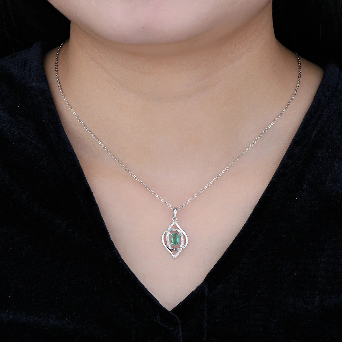 Natural Genuine Precious Emerald Solid Sterling Silver Pendants 0.45 Carats Classic Fine Jewelry Design S925 Rhodium Plated - Image 6