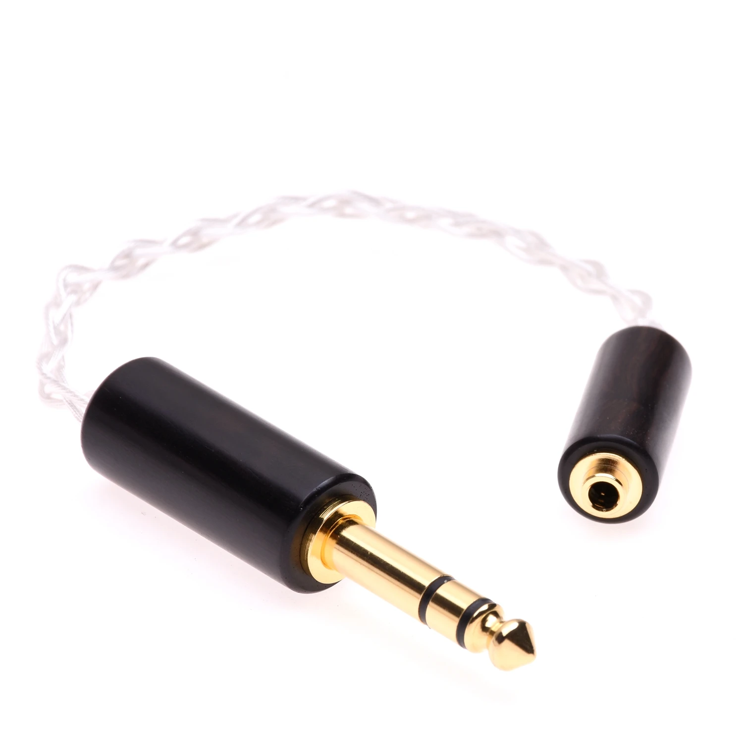 10cm Wooden TRS 1/4 6.35mm Male to 3.5mm Female Balanced Headphone Audio Adapter 4 Cores 6N OCC Crystal Silver Plated Cable