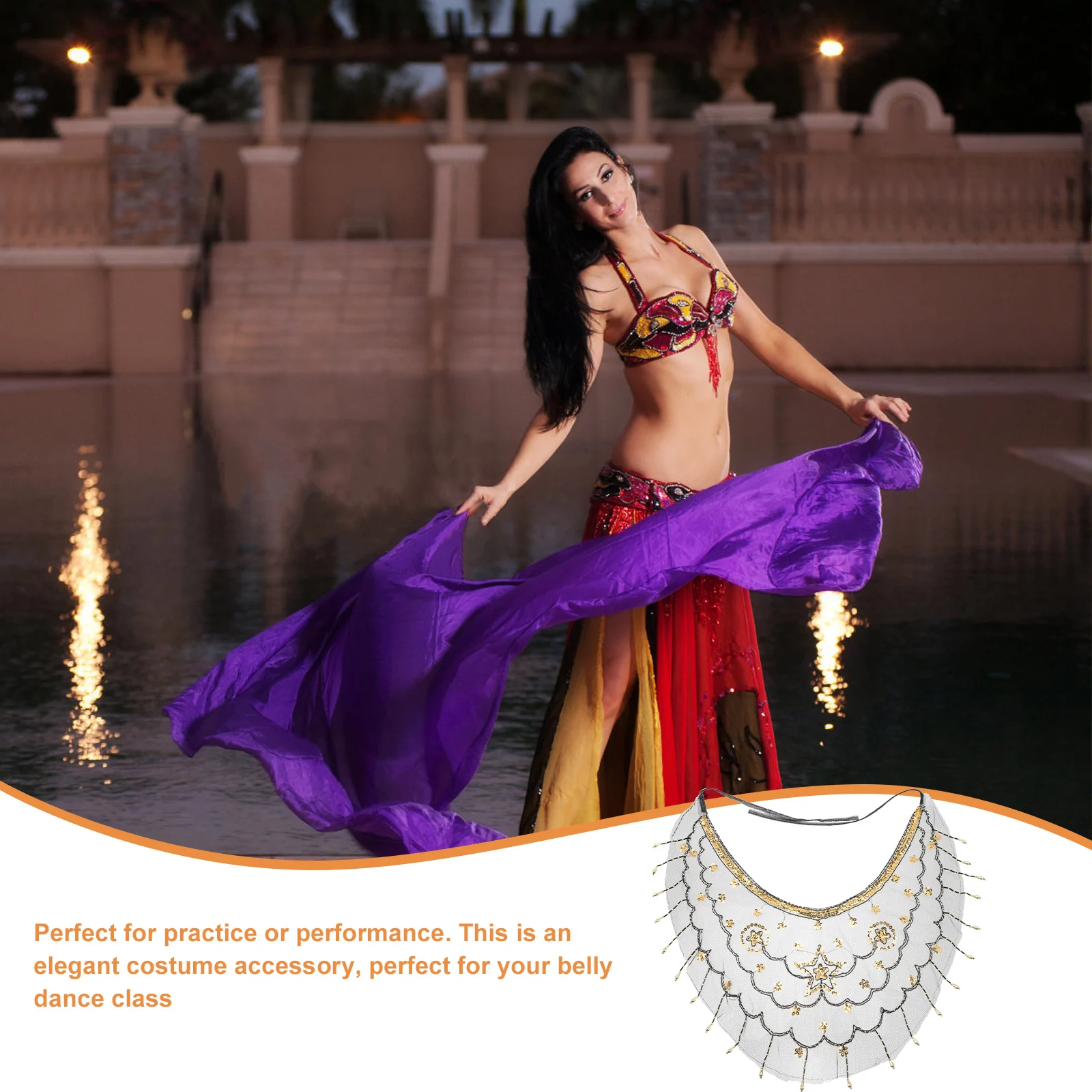 

1pc Belly Dance Veil Premium Mesh Gold Beading Hand Sewn Flowers Masquerade Tassel Bridal Christian Ccb Party Supplies Women
