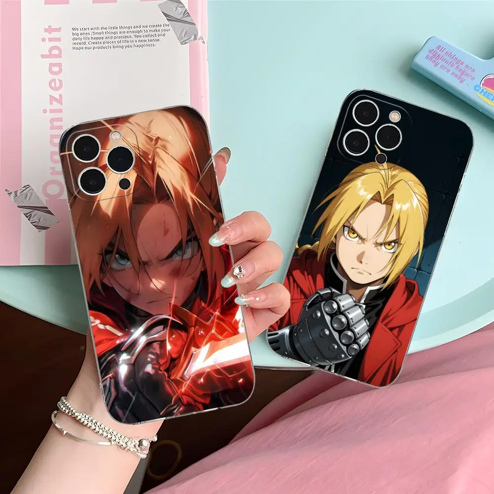 

Стальной чехол для телефона Эдвард Элрик для iPhone 16, 15, 14, 13, 12, 11 X XR XS 8 6 Pro Max Plus, мини-прозрачный цветной защитный чехол для мобильных телефонов