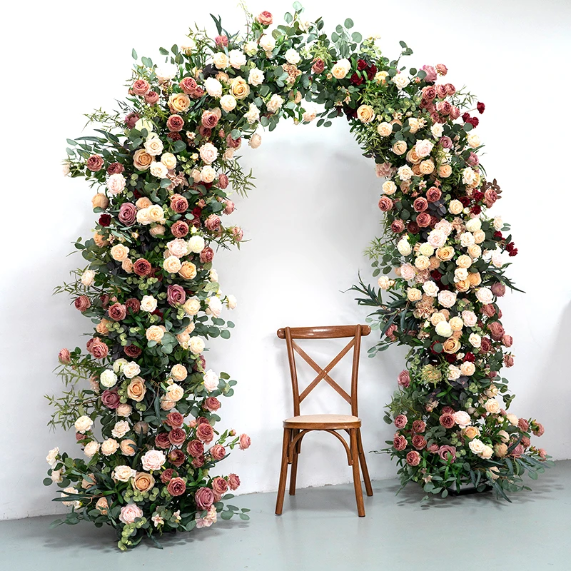 

Customize Wedding Party Decor Hotel Backdrop Props Coffee Peony Champagne Rose Greenery Floral Arrangement Event Arch Decoration