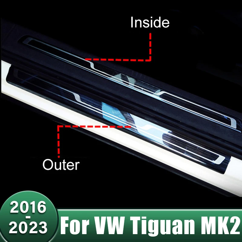 Stainless Door Sill Protector Scuff Plate Welcome Pedals Trim Cover For Volkswagen Tiguan MK2 2016-2018 2019 2020 2021 2022 2023