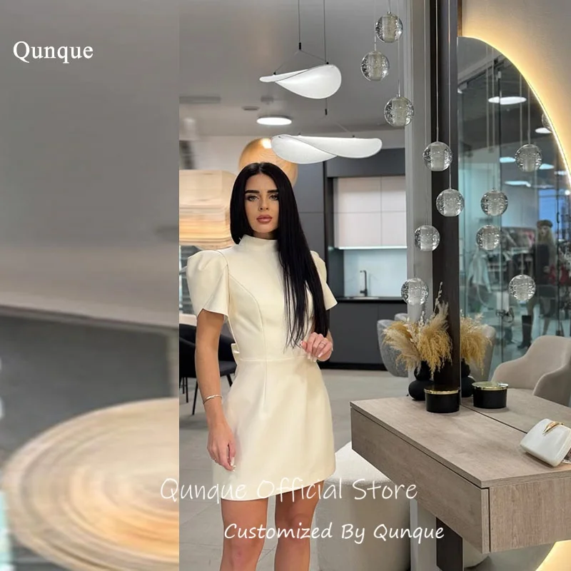 Qunque Ballkleider mit hohem Halsausschnitt und offenem Rücken, kurze Länge, Homecoming-Kleider, Satin, Puffärmel, Cocktailparty-Kleider, individuell gestaltet