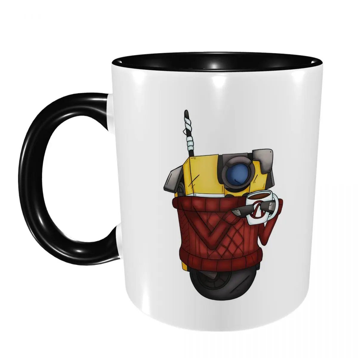 Caneca Engraçada de Cerâmica Borderlands Cozy Sweater Claptrap para Café, Chá e Leite – Presente para Amigos