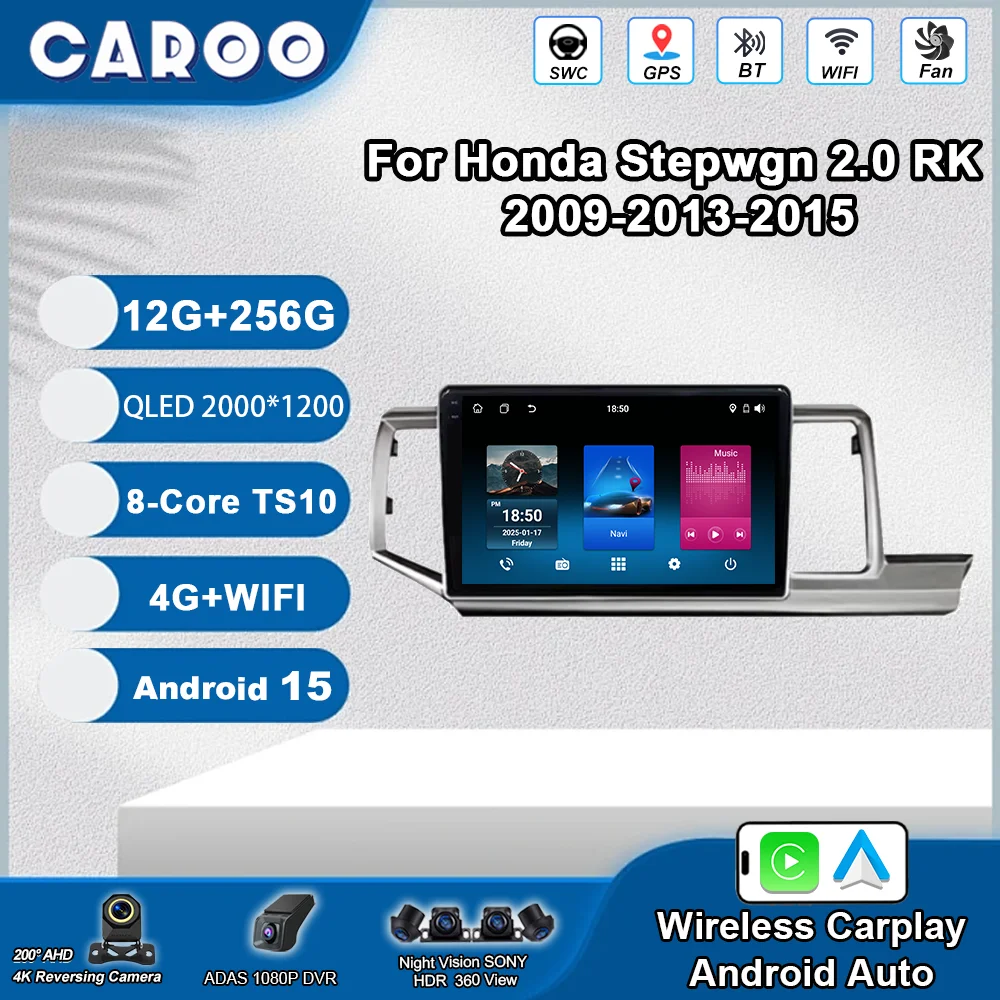 Android 15 Car Radio For Honda Stepwgn 2.0 RK 2009-2013-2015 Auto Multimedia Video GPS Player BT Carplay 4G+Wifi Head Unit QLED