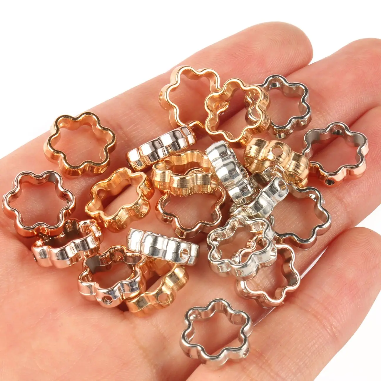 50pcs 12mm CCB Rose Gold Color Flower Frame Beads Spacer Connectors For Jewelry Making Diy Necklace Bracelet Charms