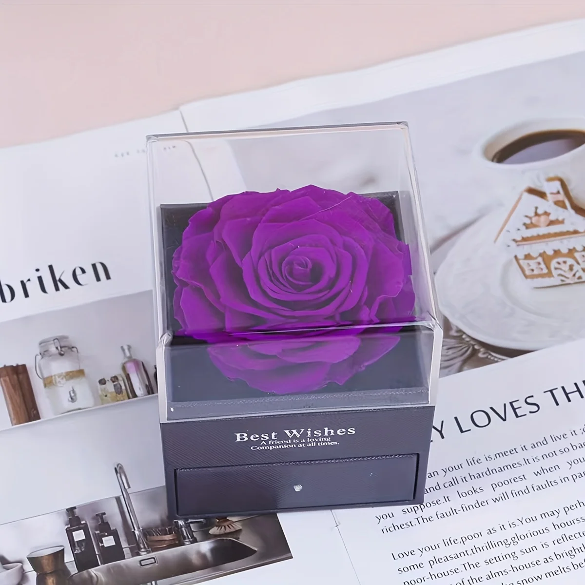 صندوق هدايا فاخر على شكل وردة صابون مع وردة أرجوانية وقلادة على شكل قلب "MOM I Love You" - ذكرى عيد الأم الأنيقة