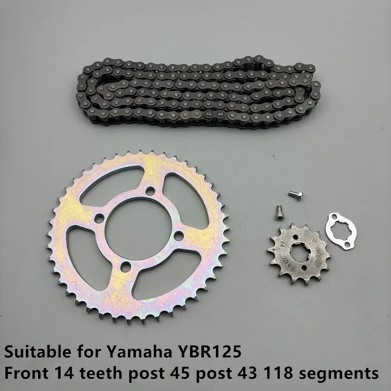 Motorcycle Drive Sprocket Chain Sprocket Suitable for Yamaha Ybr125 Ybr125Sp Ybr125K Ybr125E Yx125 Large Tooth Small Tooth Set Chain Chain Small Tooth Large Tooth Motorcycle Accessories