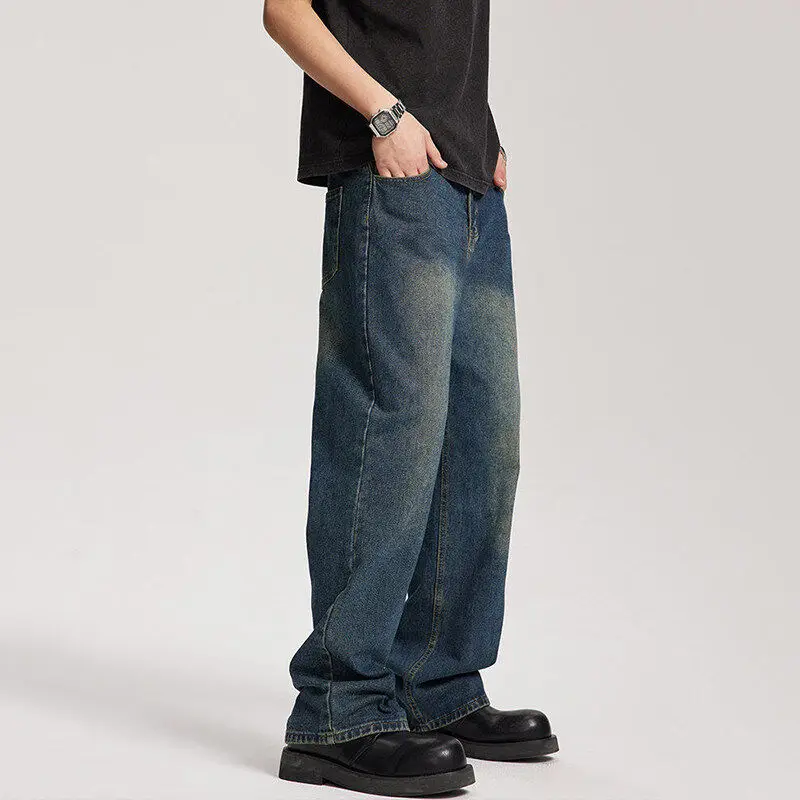 Pso Mason Amerikaanse retro lichte wa jeans met rechte pijpen heren dames casual losse elastische denim broek midden taille verdikte jeans