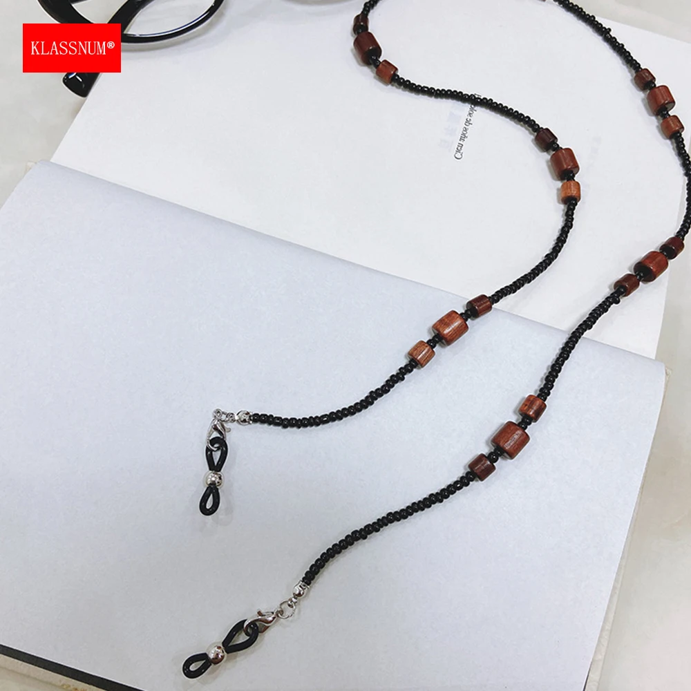 KLASSNUM Vintage Glasses Chain Men Women Cylindrical Wood Beads Eyeglass Neck Hanging Anti-drop Glasses Lanyard Trendy Accessory