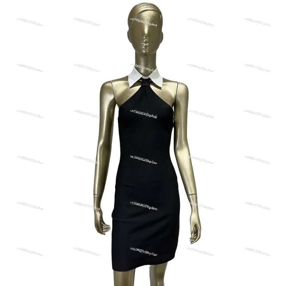 

Bandage skirt sexy shirt collar halter little black dress high street party dress