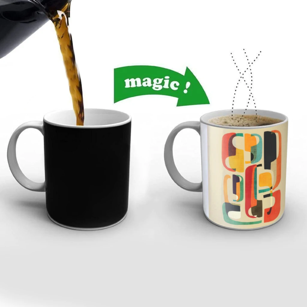 

Midcentury modern Creativity Change Color Chang mug Ceramic mug Hot Coffee Cup Breakfast Cup Mug Friend Gift