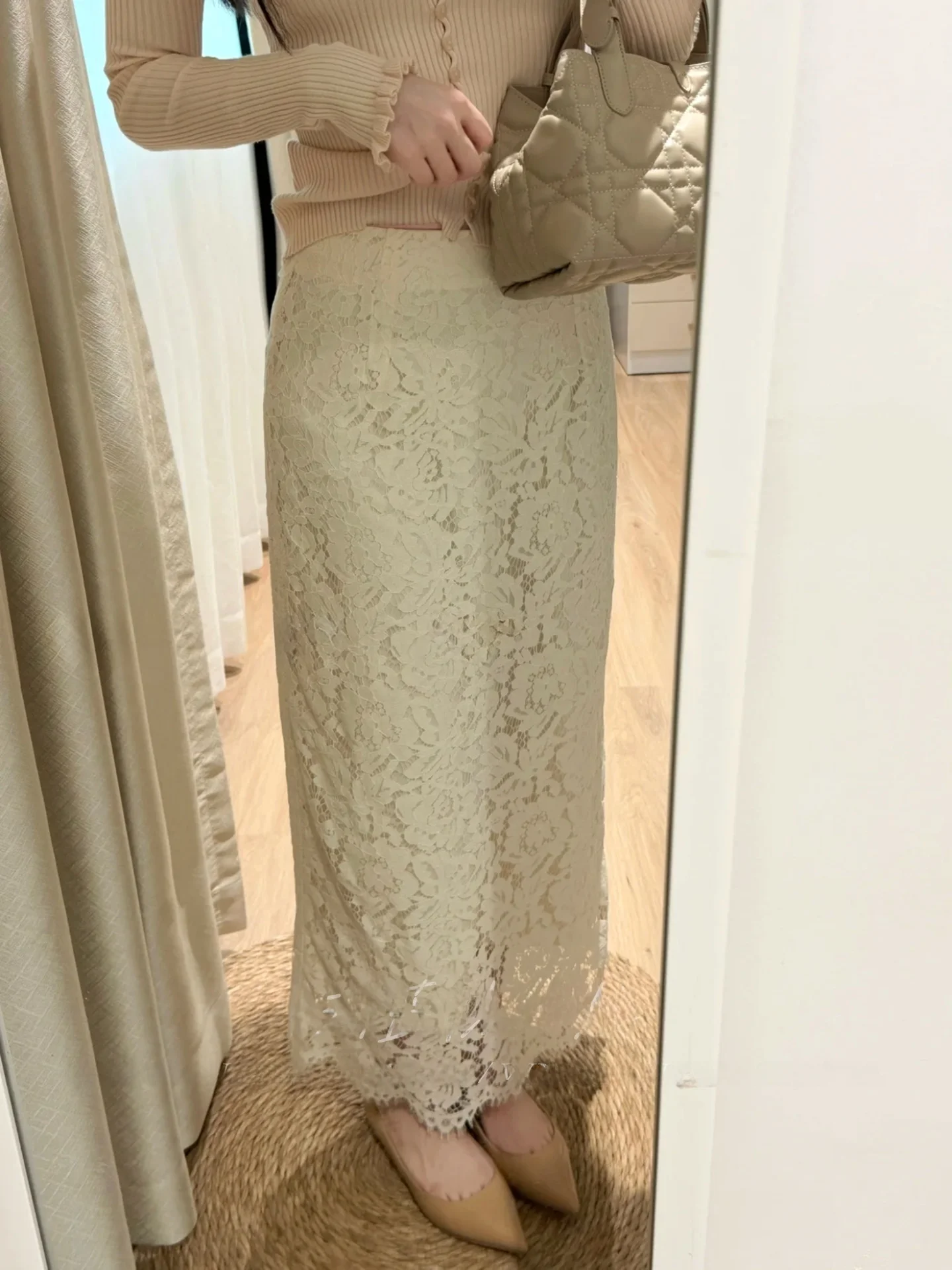 Elegant Soft Desire Lace Half Skirt Women's High Waist Slim Fit Long Skirt French Style Daily Wear Iron-Free Fabric