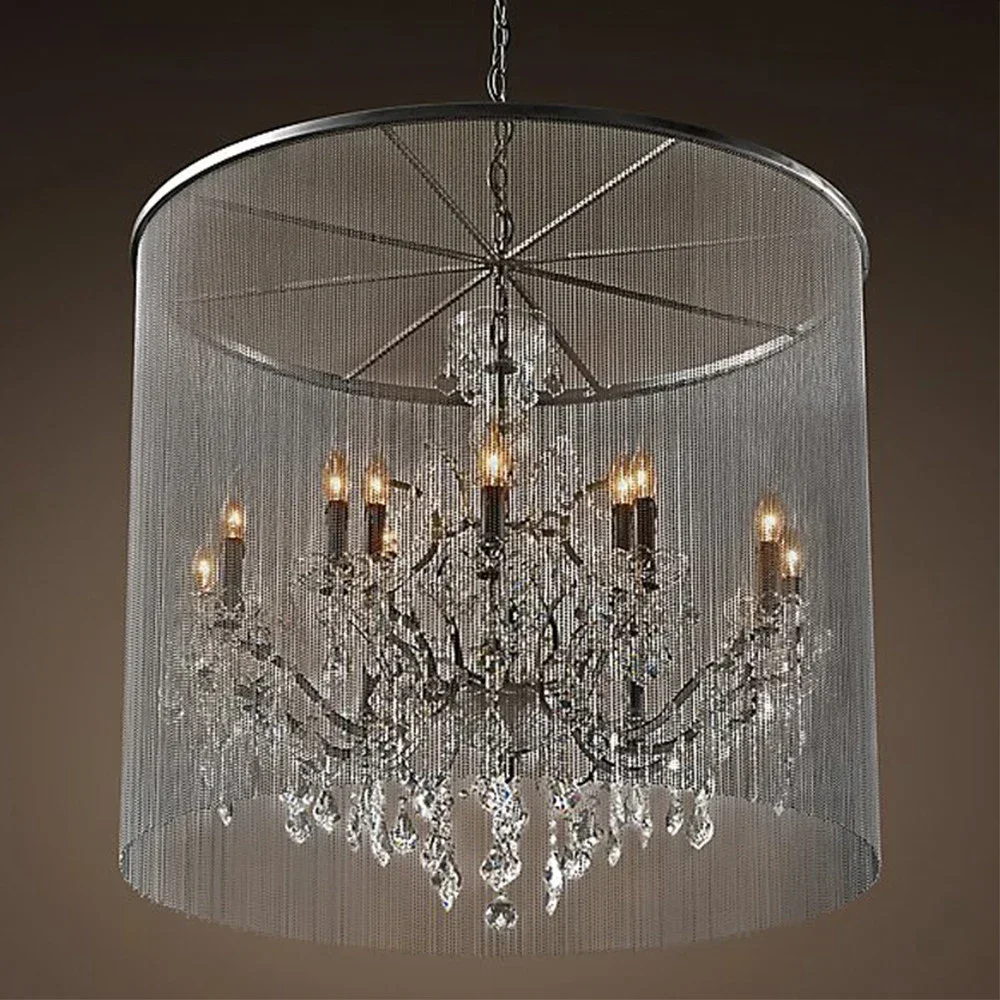 

Vintage American tassel crystal chandelier with E14 bulb for dining room, living room ceiling candle light decoration