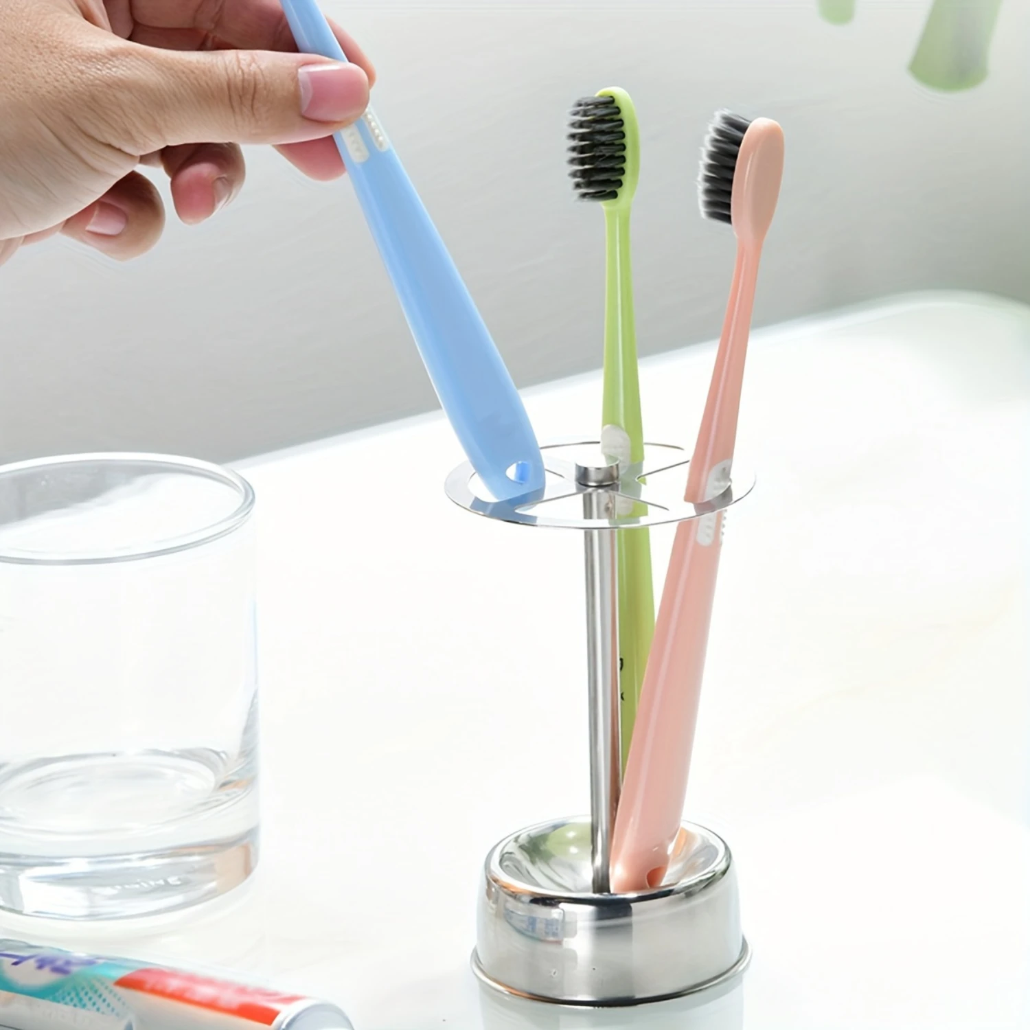 Stainless Steel Toothbrush Holder - Freestanding Countertop Organizer For Bathroom, Makeup Brush & Pen  Rack, Essential Bathroom