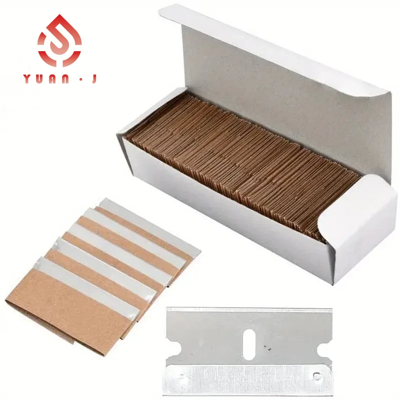 YUANJ 100 Uds hoja de afeitar de un solo filo raspador limpiador de pegamento de vidrio cuchillo removedor hoja de acero herramienta caja de repuesto cuchillas cortadoras