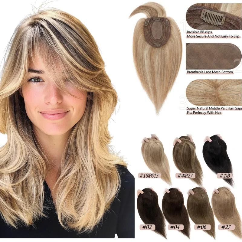 

Clip-in Machine Made Women Topper 100% Human Hair Hairpiece Wig Lightweight Design Multiple Colors Fast Delivery Ready