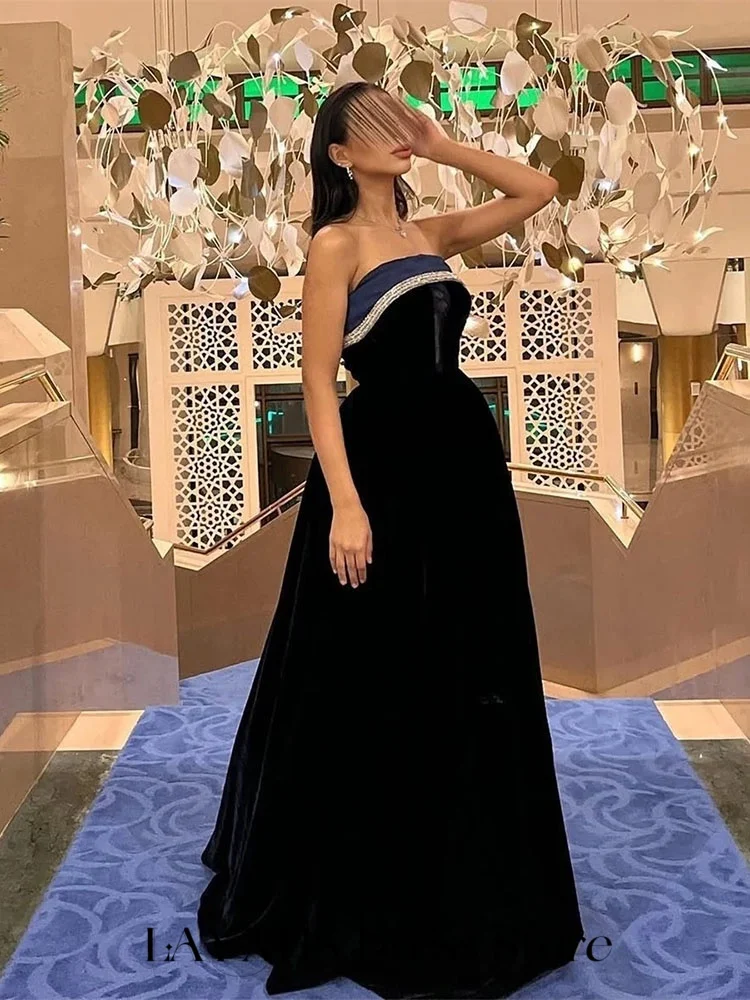 LAYXHS Fashion Black Strapless Evening Dresses Sequined A-line Modern Style Prom Dresses Customized فستان سهرة نسائي
