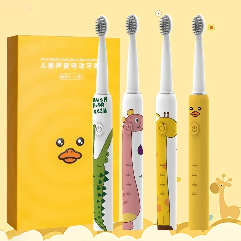 Children Sonic Electric Toothbrush with Replace The Toothbrush Head Kids Cartoon Ultrasonic Electric Toothbrush Sonic Brush Head