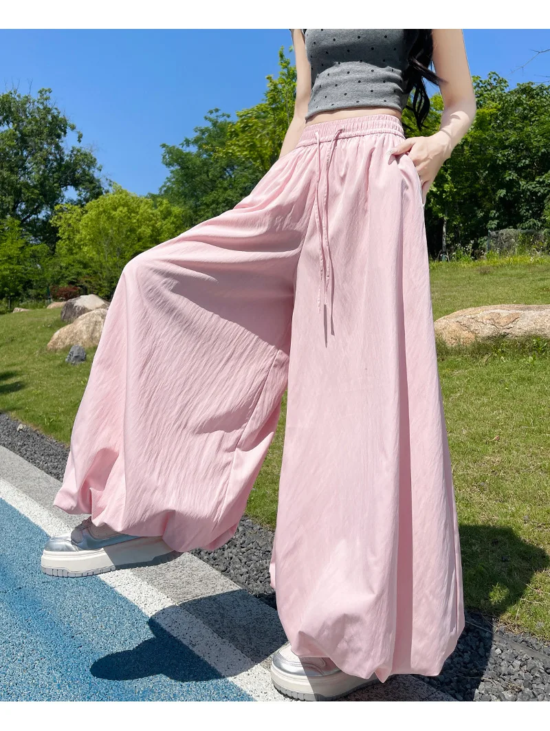 Women's Oversized High Waist Wide Leg Pants Spring Summer Solid Color Casual Cropped Pants Woman Loose Puffy Lantern Trousers