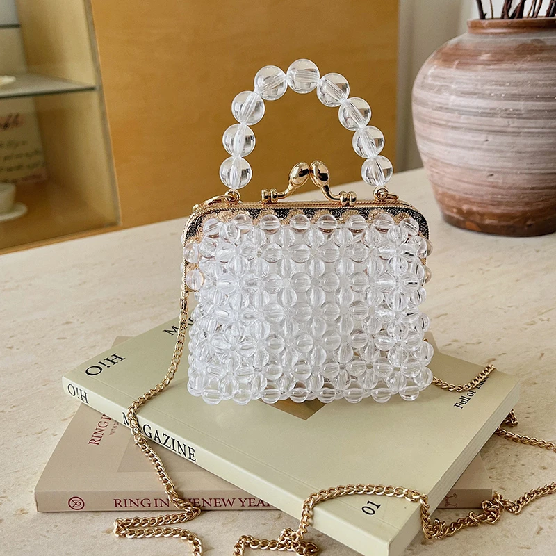 Luxuriöse Designer-Damentasche, handgefertigte Perlen-Tasche, neue Ketten-Schulter-Crossbody-Tasche, Mini-Lippenstift-Etui, Vintage-Perlen-Abendtasche – Detail 19