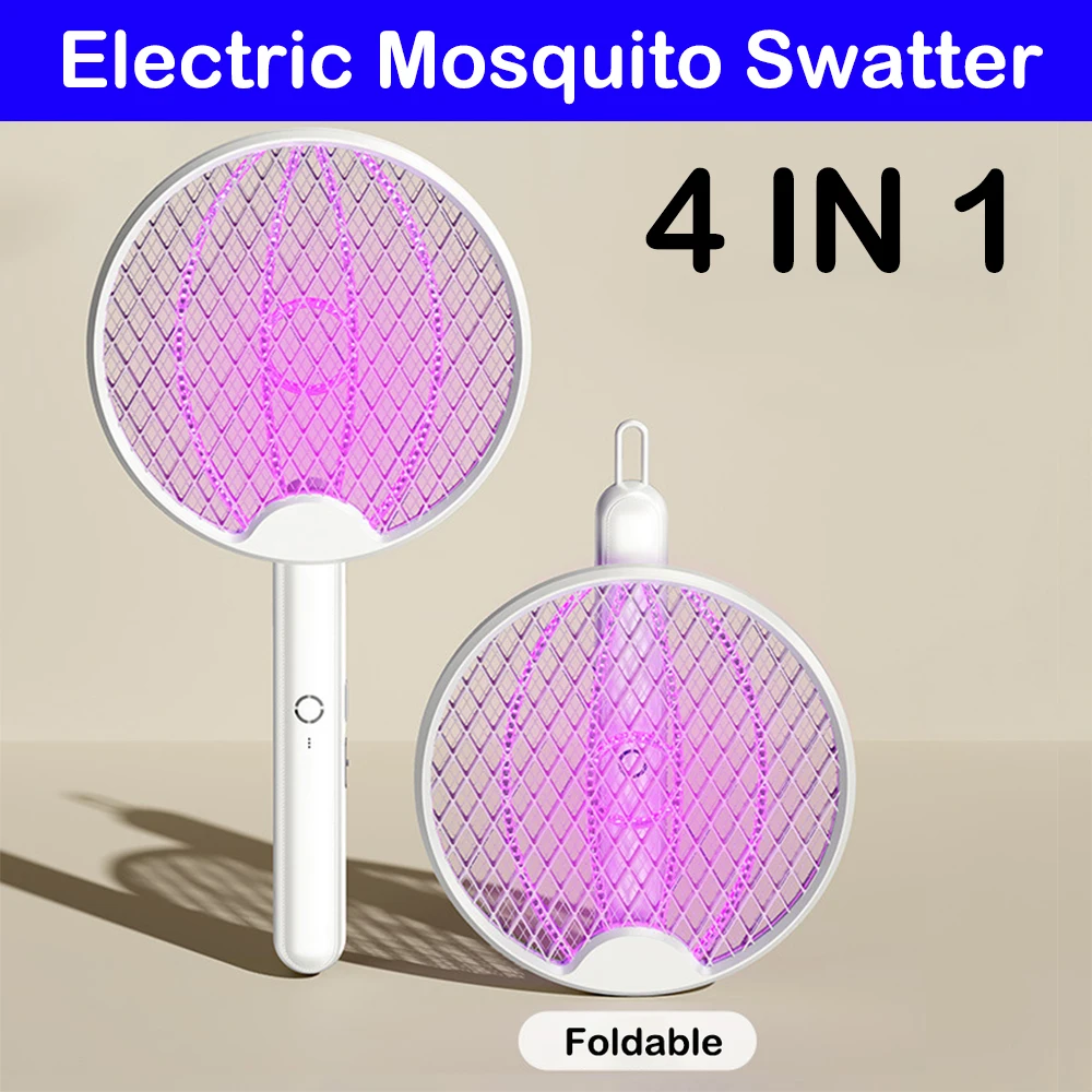 3000V USB Rechargeable Foldable Electric Mosquito Swatter Killer Fly Swatter Trap 4 IN 1 Insect Killer With UV Light Bug Zapper