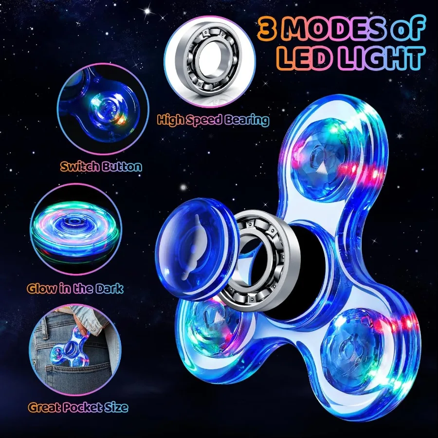 Fidget Spinner for 2 Pack Light up Sensory Fidget Toys Adults 4812 with Autism ADHD Anxiety Toys Str Relief Teen Boy Gifts Glow