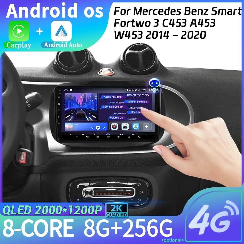 

Автомобильная мультимедийная навигация Android 14, для Mercedes Benz Smart Fortwo 3 C453 A453 W453 2014-2020, беспроводной стереоэкран Carplay