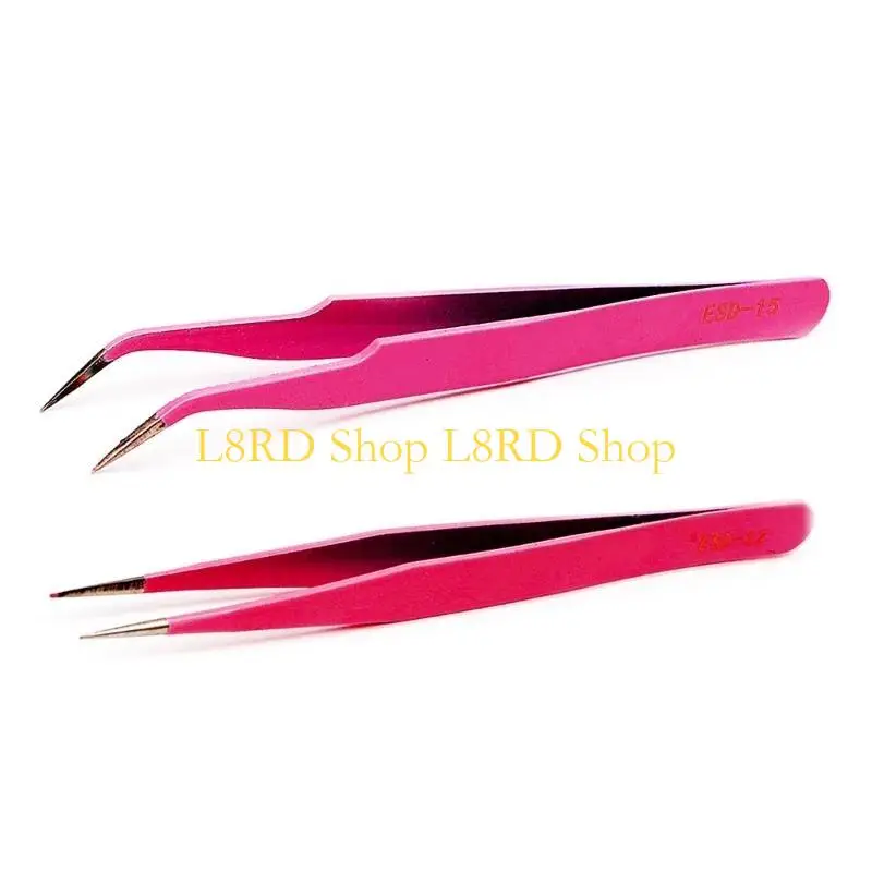 L8RD 2PC Aço reto + brend tweezer nippers para extensões cílios Arte da unha