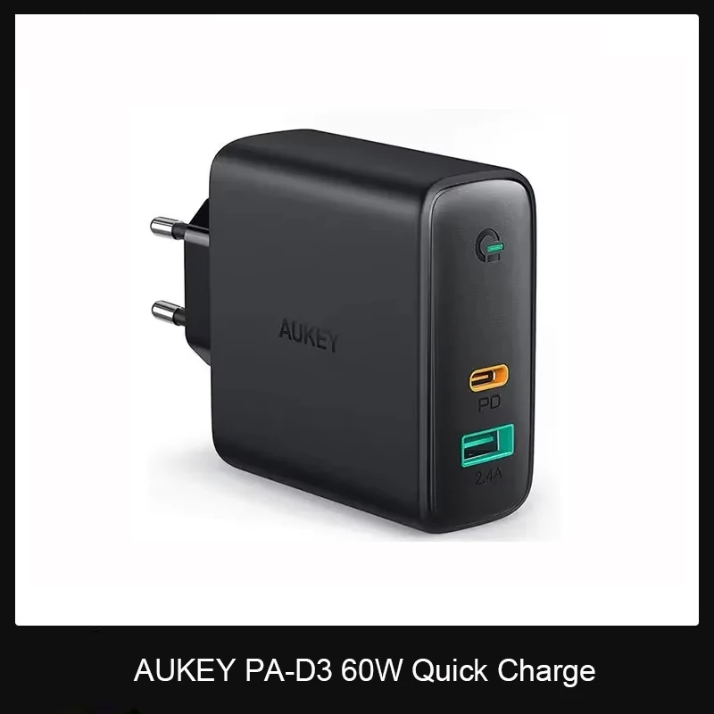 AUKEY PA-D3 60W Quick Charge USB-C Type-C Fast Wall Charger EU Plug Charging for Phone Nintendo Switch Fast Charger