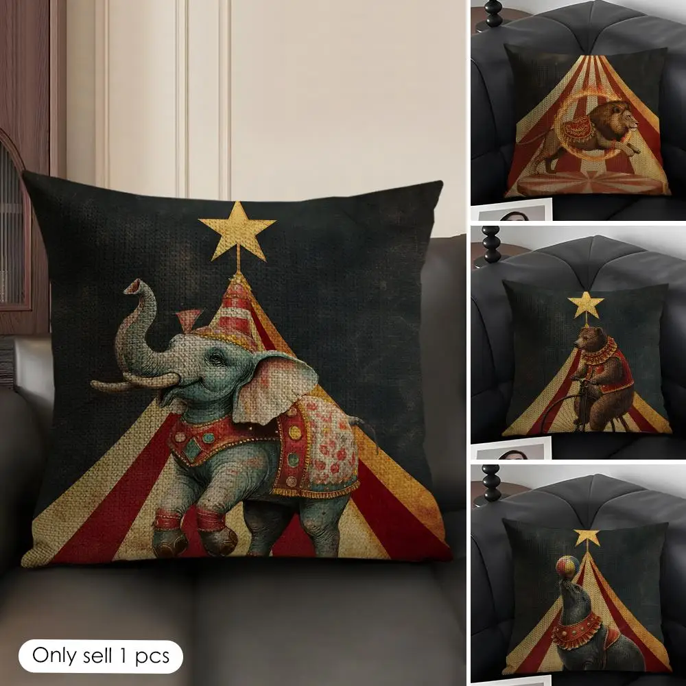 Carnival Circus Cushion Cover Skin-Friendly Organic Linen Pillow Cover Durable Hypoallergenic Washable Soft