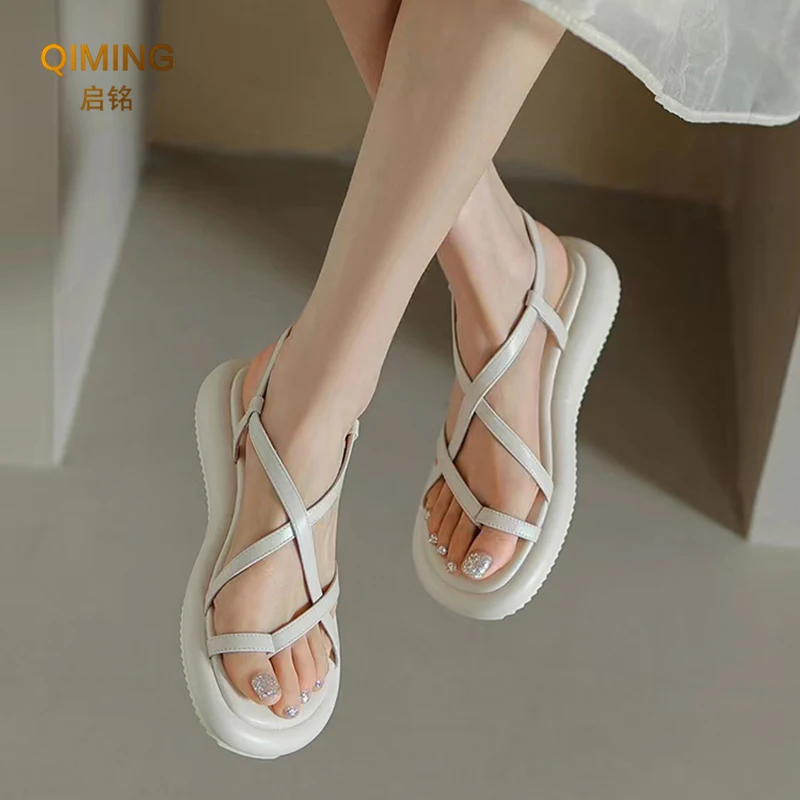 Platform Sandals Women Summer Beach Fashion Sexy Flat Casual Cross Peep TToe Ladies Shoes Woman Black Sandals Rome Flip Flops