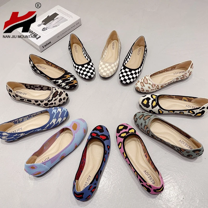 Knitted Single Shoes Women Flat Shoes Round Toe Casual Shoes 11 Colors Spring Summer Plus Size 43