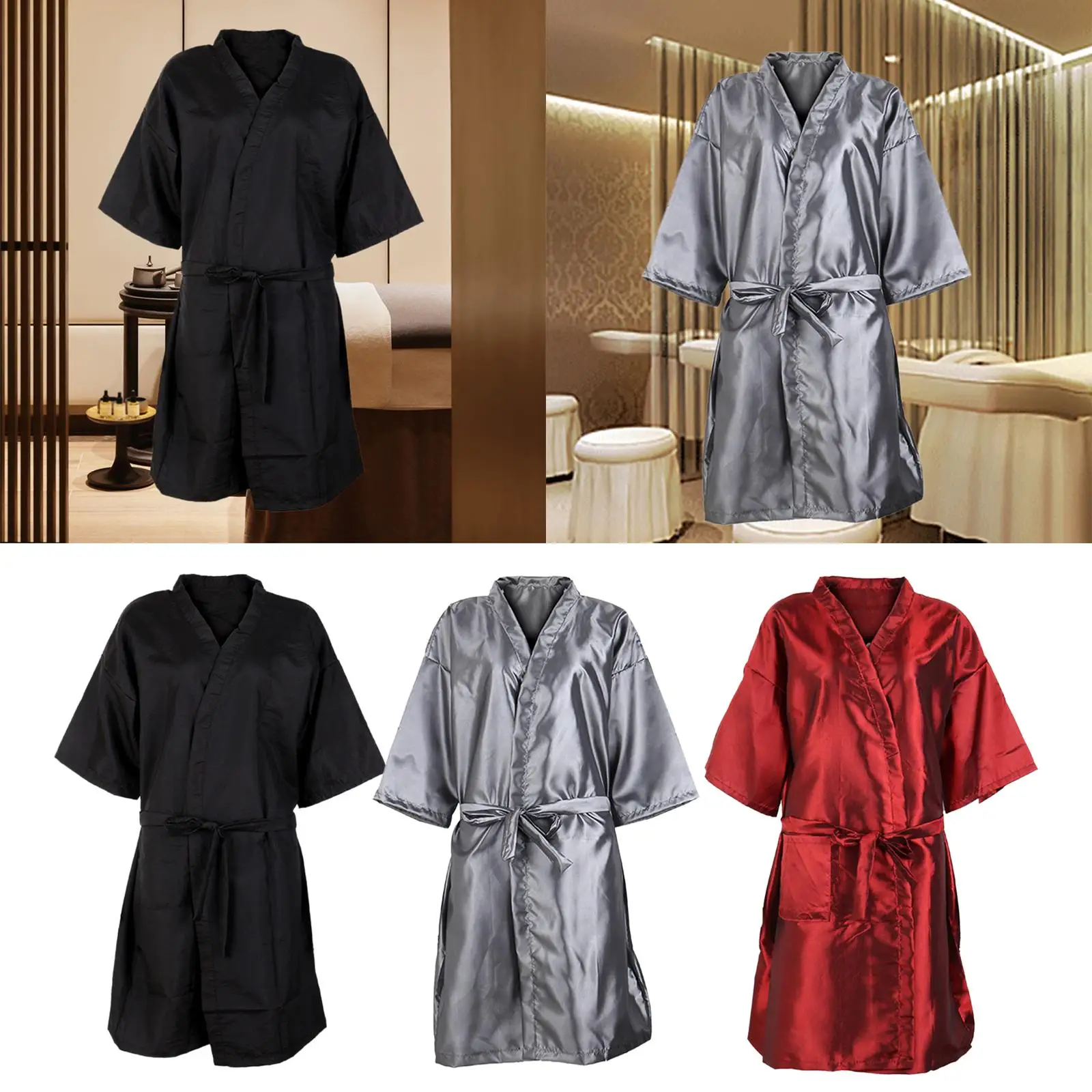 

Kimono Robes Professional V Neck Sleepwear Machine Washable Casual Light Bathrobe for Beauty Salon SPA Cosmetology Pet Groomer