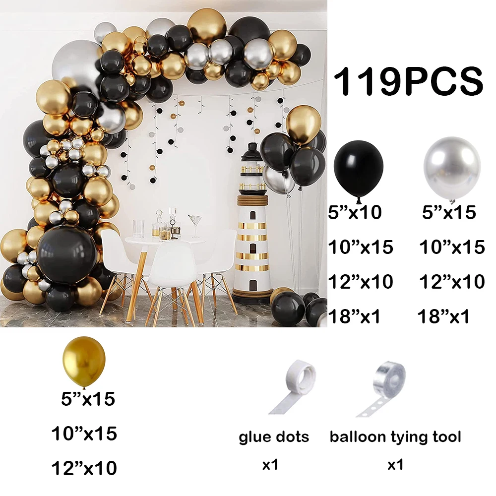 Black Silver Balloons Garland Arch Kit Metallic Gold Balloon Wedding Decoration Decoration Graduation Birthday Party Decoration