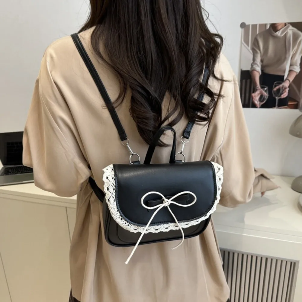 حقيبة ظهر بسيطة من الدانتيل على شكل فيونكة كاوالي أنيقة من جلد البولي يوريثان مع مقبض حقيبة كتف مربعة هدية