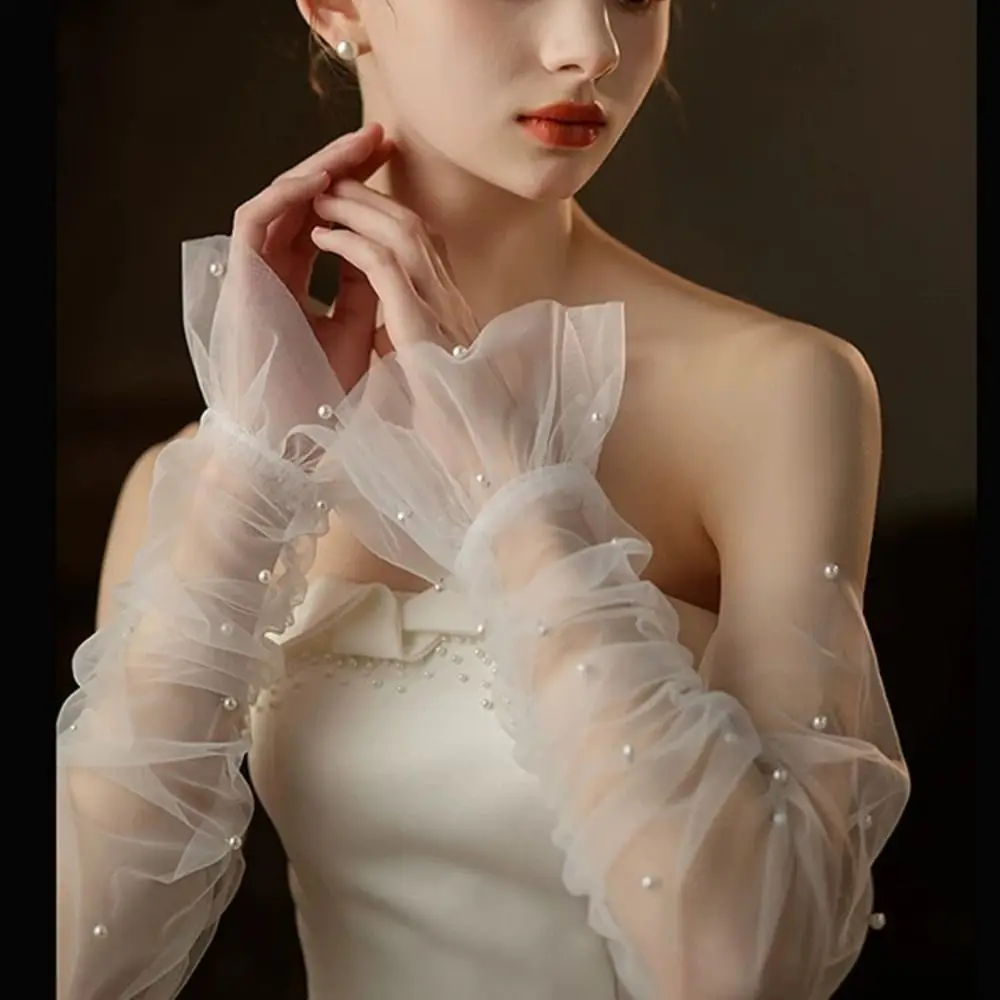 Lace Bridal Long White Gloves Versatile Costume Accessory Fake Sleeves Cuffs White Brides Arm Cuffs Women,Brides,Bridesmaid
