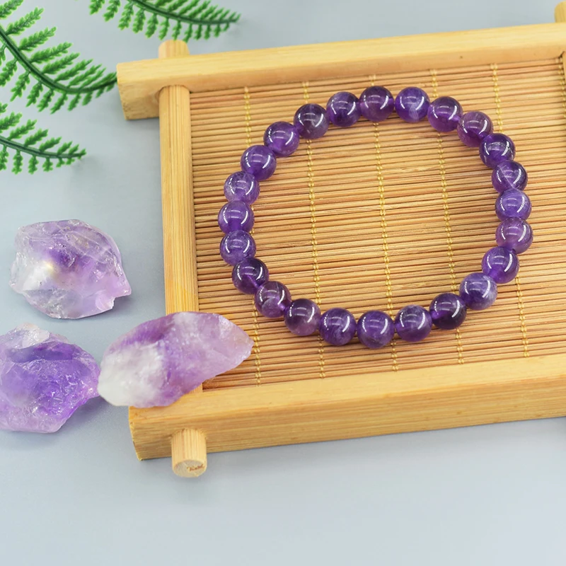 Amethyst Bracelet Made of Real Natural Crystal Beads Body-Purifying Geniune Amethyst Natural Stone Bracelets for Women Pulsera