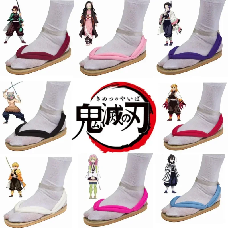 Anime Adults Children Cosplay Slippers Shoes Demon Slayer Tanjirou Kamado Nezuko Zenitsu Geta Clogs No Yaiba Sandals Flip- Flop