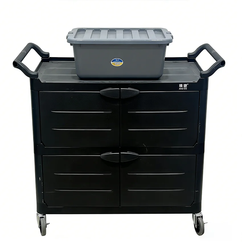 Plastic & Aluminum Alloy 2-Layer Restaurant Food Service Trolley Hotel Room Utility Cart 10 Qt Capacity Modern Design