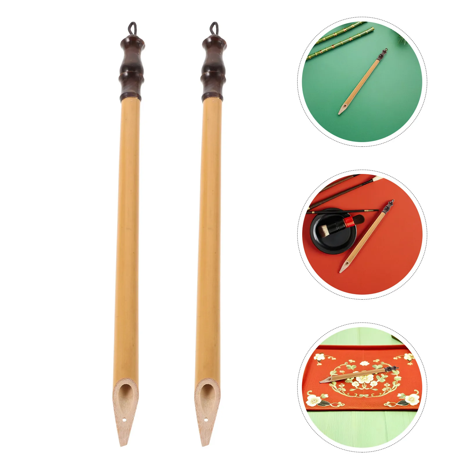 

2 Pcs Calligraphy Bamboo Pen Reeds Pens Cane Dip Chinese Drawing with Hanging Loop