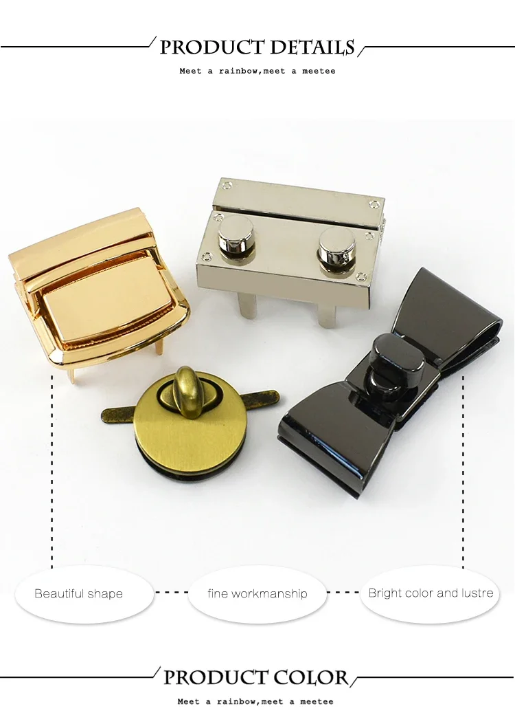 2Pcs Metal Bag Lock Buckles Turn Twist Locks for Women's Handbag Shoulder Bags Closure Latch Clasp DIY Hardware Accessories