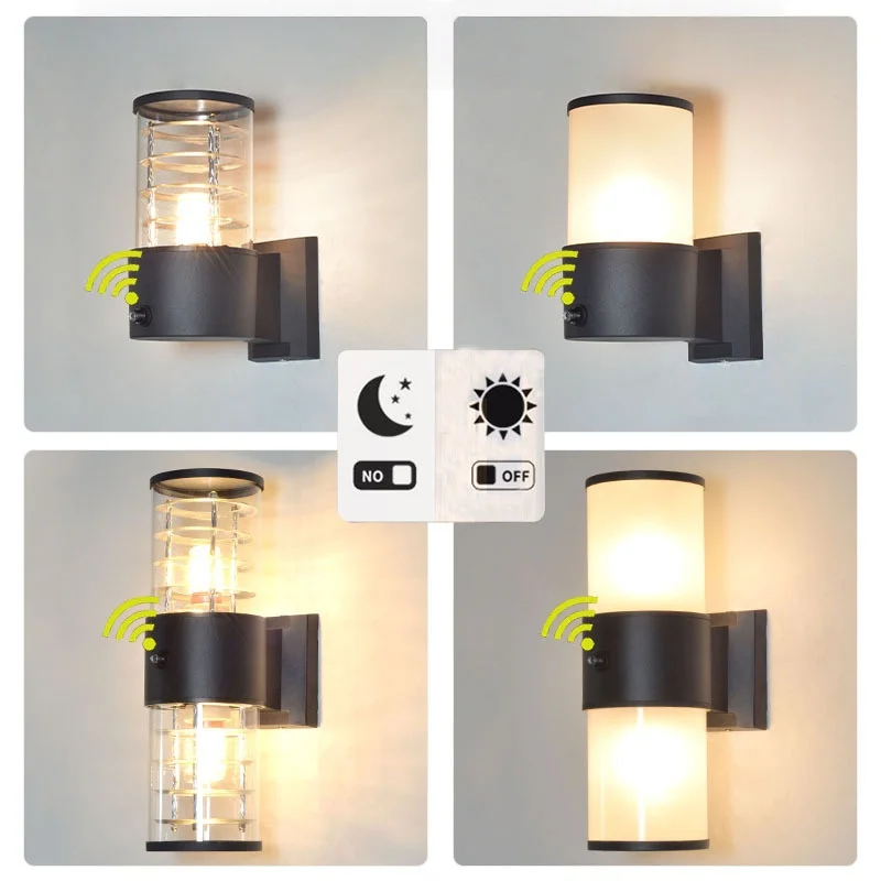 Led Sensor Wall Lamp E27 Waterproof Indoor Outdoor Home Garden Courtyard Corridor Glass Aluminum Up Down Glow Decor Wall Sconce