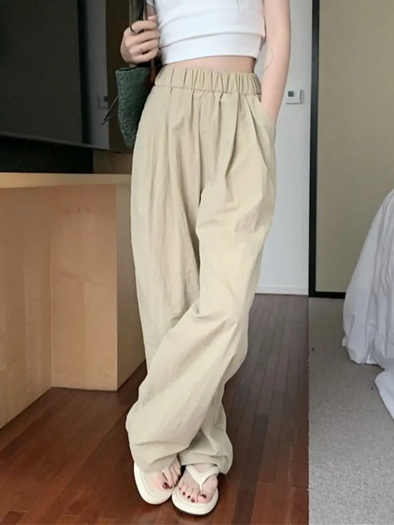 

Alien Kitty Lazy Style Women Trousers Casual Summer Elastic Waist Loose Minimalist All Match 2023 New Office Lady Mopping Pants