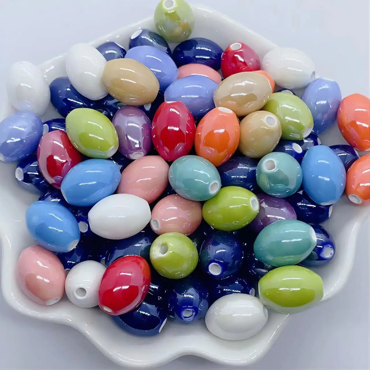 Perles ovales en porcelaine céramique, glaçure brillante, 10 pièces, 10x8mm, 15x11mm, pour la fabrication de bijoux