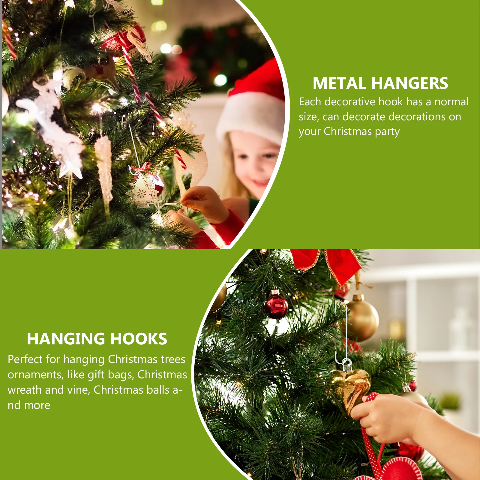 

100Pcs Metal Hangers Decorative Hooks Hanging Hook for Christmas Tree Xmas Ornaments Wreath Balls Green Iron Art Non-Deformable