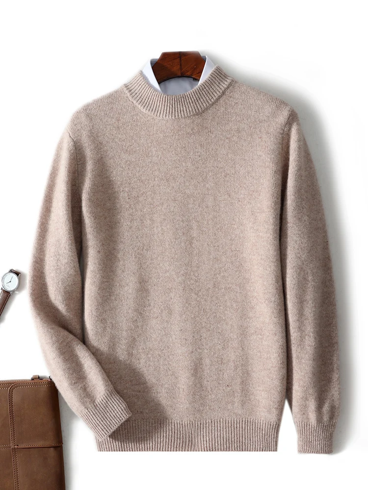 Men's Mock Neck Long Sleeve Pullover Sweater Autumn Winter Thick Basic Smart Casual Jumper 100% Merino Wool Knitwear Tops