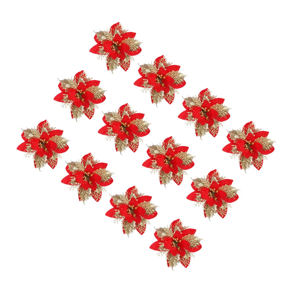 

1Set Christmas Tree Ornaments Simulated Glitter Powder Xmas Flowers Colorful Artificial Poinsettia Xmas Decor Fake Poinsettia