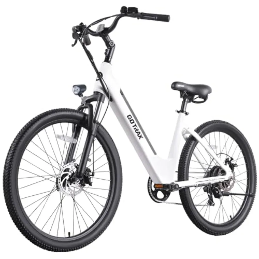 

City e-bike for adult: aluminum frame, matte black, 5 pedal-assist levels with boost mode, front suspension, 7-speed, 500W moto